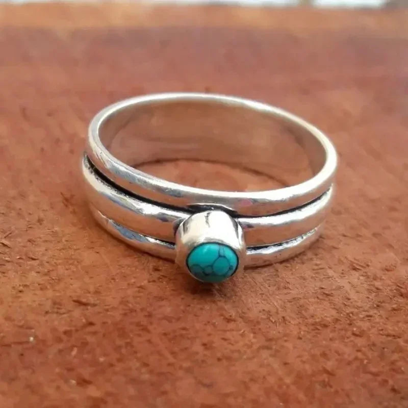 Anillo Étnico con Piedra Turquesa plata