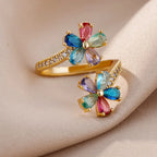 Anillo de Flores de Colores en Zirconia Oro