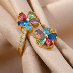 Anillo de Flores de Colores en Zirconia Oro