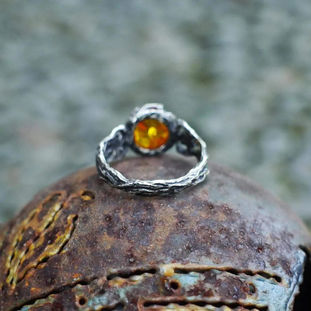 Anillo de Flores y Perla Estilo Retro