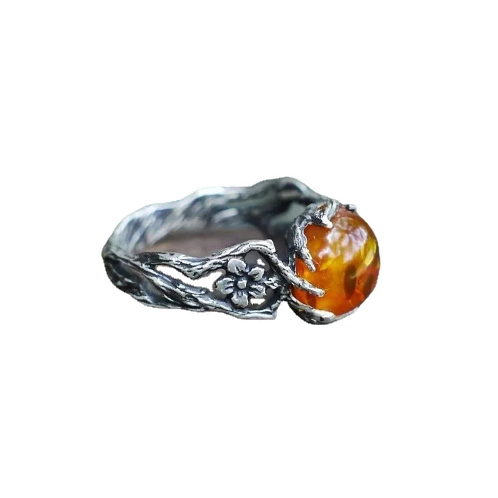 Anillo de Flores y Perla Estilo Retro