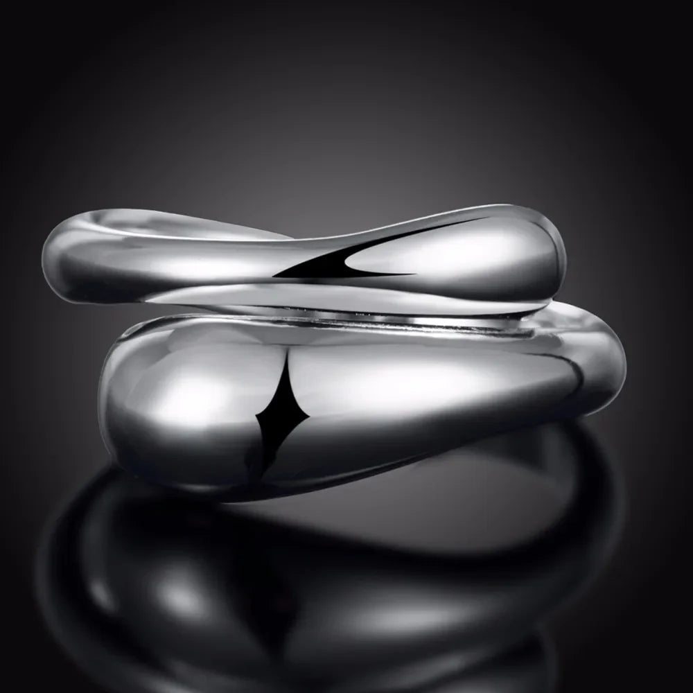 Anillo de Gota de Agua Plateado y Hueco