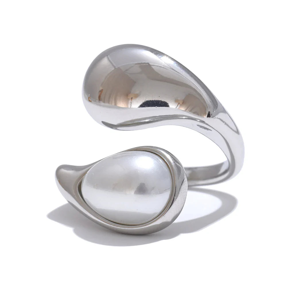 Anillo de Gota de Agua con Perla Blanca plata