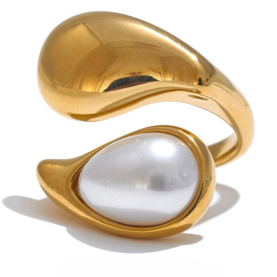 Anillo de Gota de Agua con Perla Blanca oro