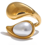 Anillo de Gota de Agua con Perla Blanca oro