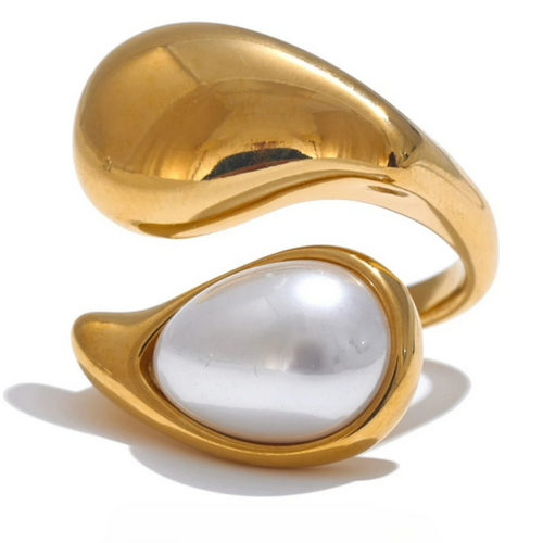 Anillo de Gota de Agua con Perla Blanca oro
