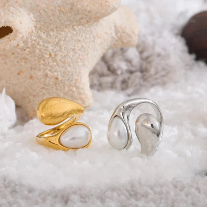 Anillo de Gota de Agua con Perla Blanca plata