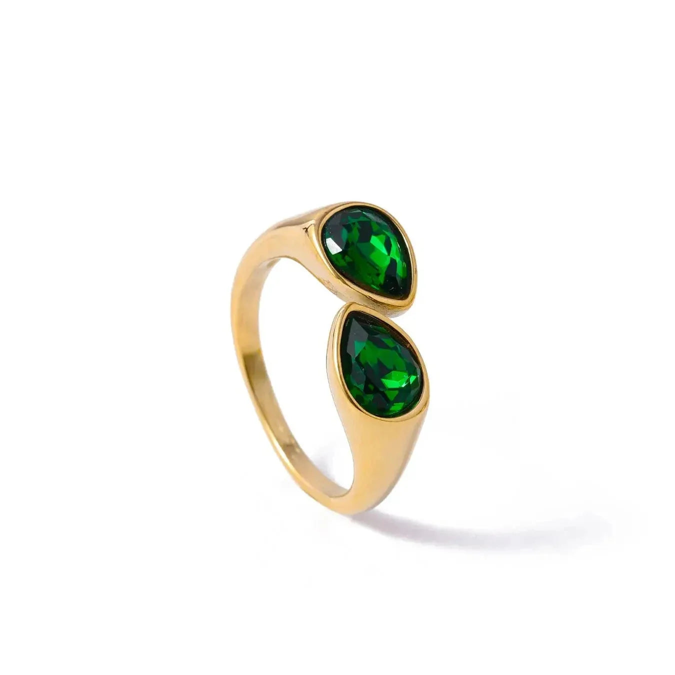 Anillo Gota de Agua Perla de Color verde oscuro