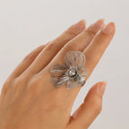 Anillo Banda Flor Grande Delicada plata