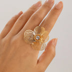 Anillo Banda Flor Grande Delicada oro