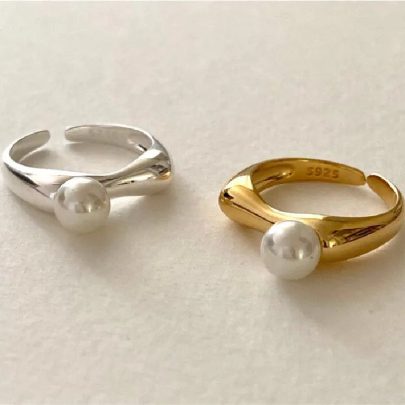 Anillo para mujer con perla blanca plata