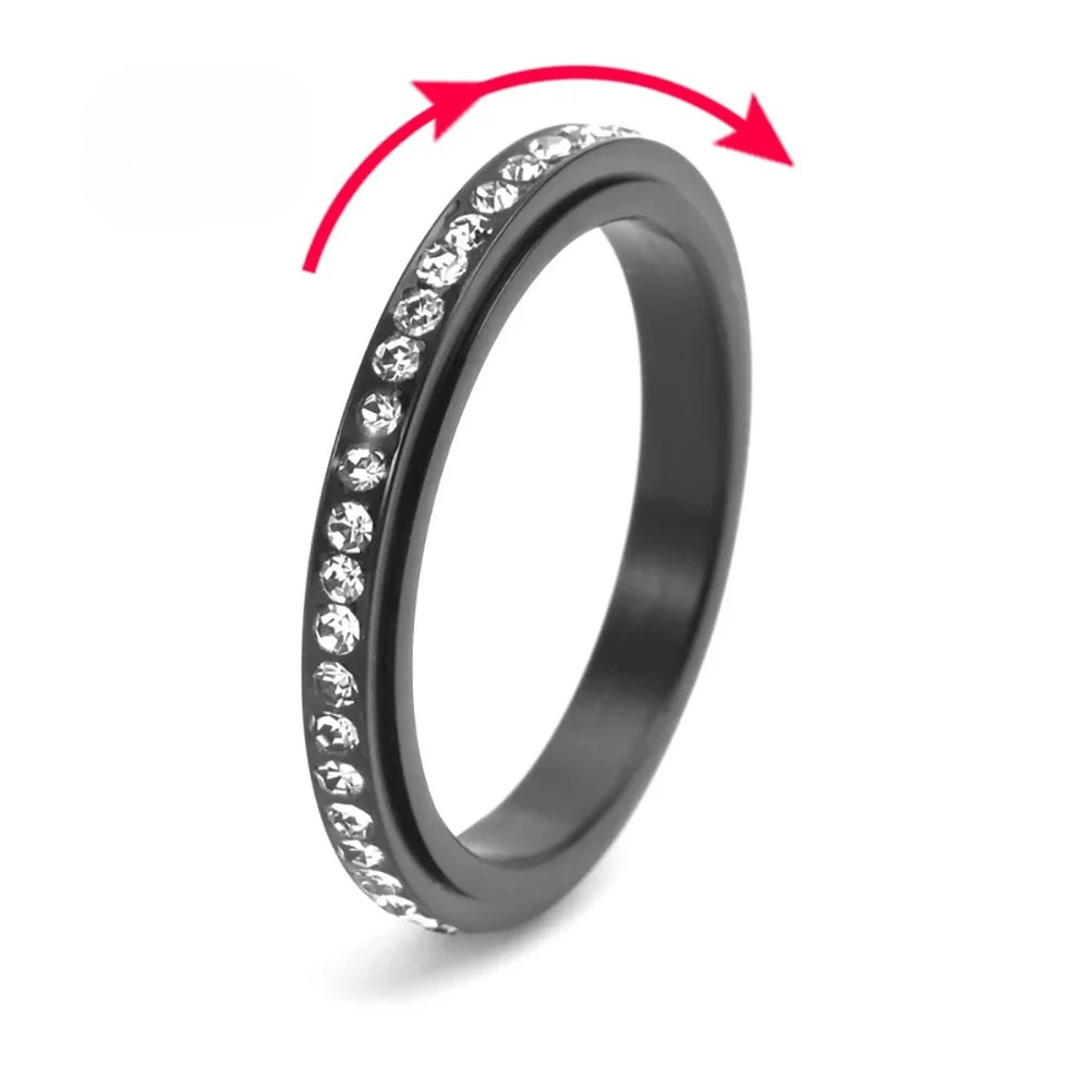 Anillo Giratorio Antiestrés con Circonio negro