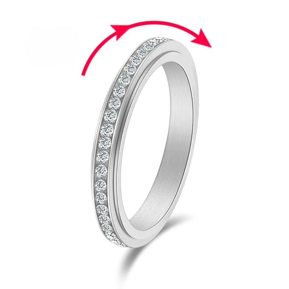 Anillo Giratorio Antiestrés con Circonio plateado