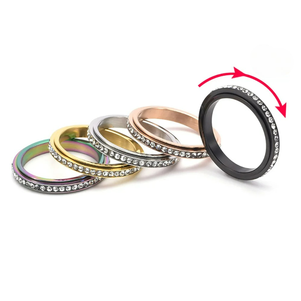 Anillo Giratorio Antiestrés con Circonio negro