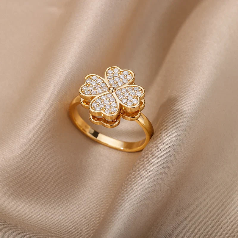 Anillo Antiestrés Anillo Giratorio Trébol de 4 Hojas oro
