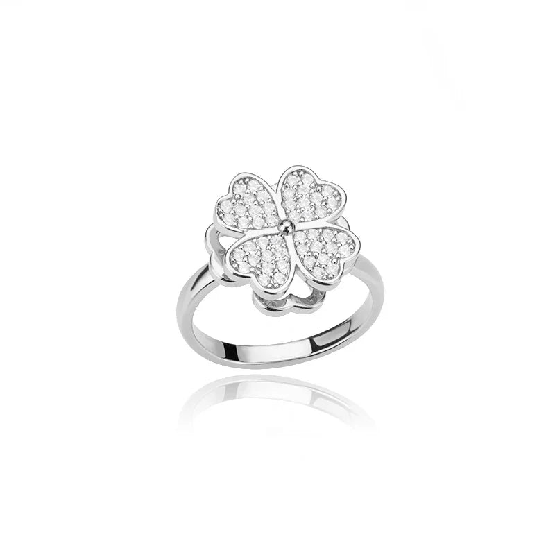 Anillo Antiestrés Anillo Giratorio Trébol de 4 Hojas plata