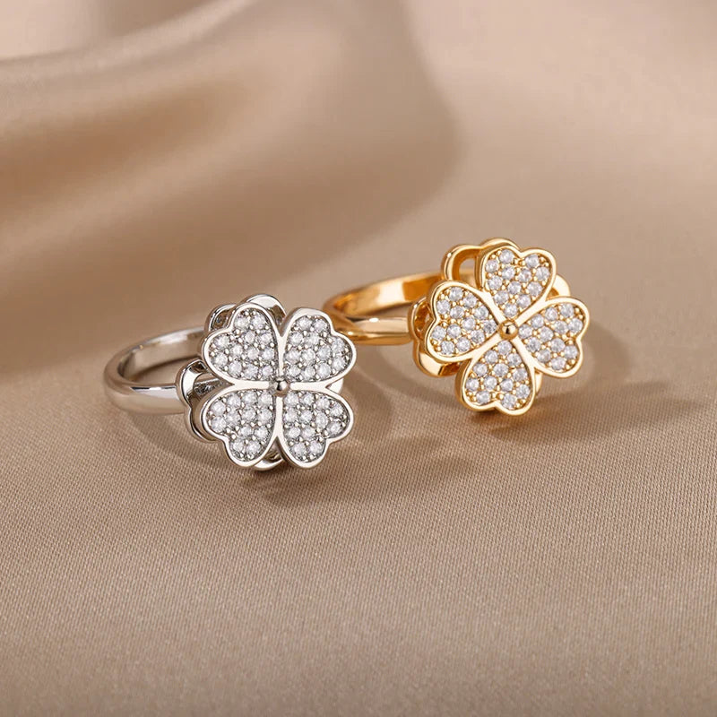 Anillo Antiestrés Anillo Giratorio Trébol de 4 Hojas plata