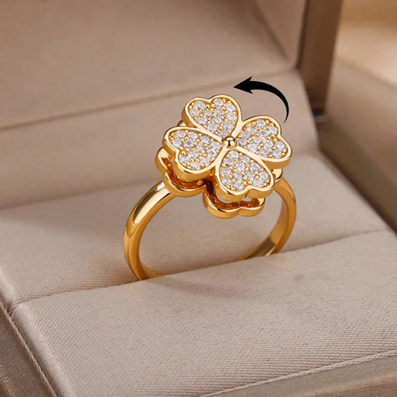 Anillo Antiestrés Anillo Giratorio Trébol de 4 Hojas oro