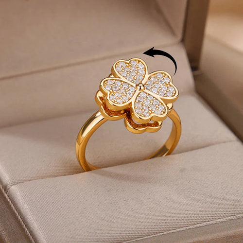 Anillo Antiestrés Anillo Giratorio Trébol de 4 Hojas oro