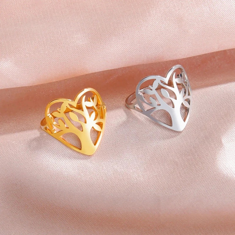 Anillo Árbol de la Vida Mujer Anillo Corazón plata oro