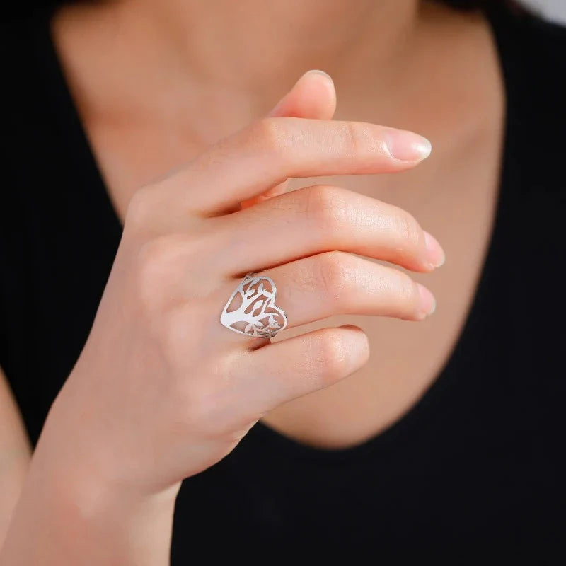 Anillo Árbol de la Vida Mujer Anillo Corazón sello plata