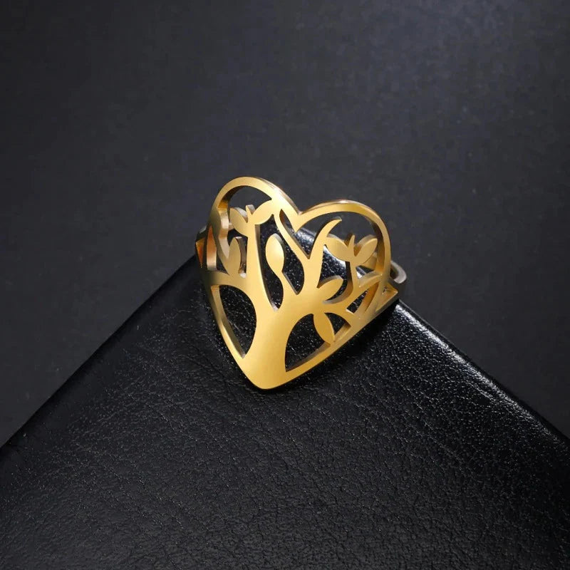 Anillo Árbol de la Vida Mujer Anillo Corazón oro