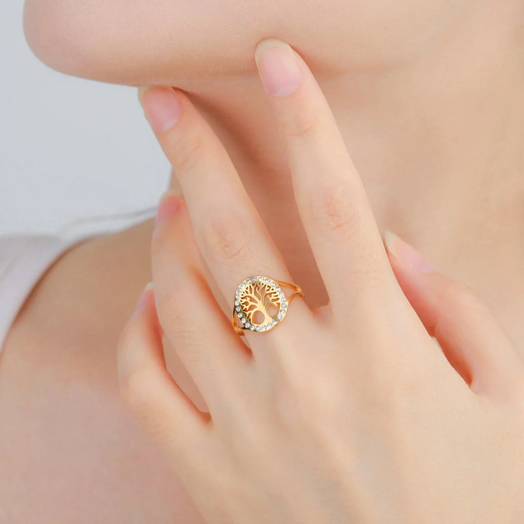 Anillo Árbol de la Vida con Circonio para Mujer en oro