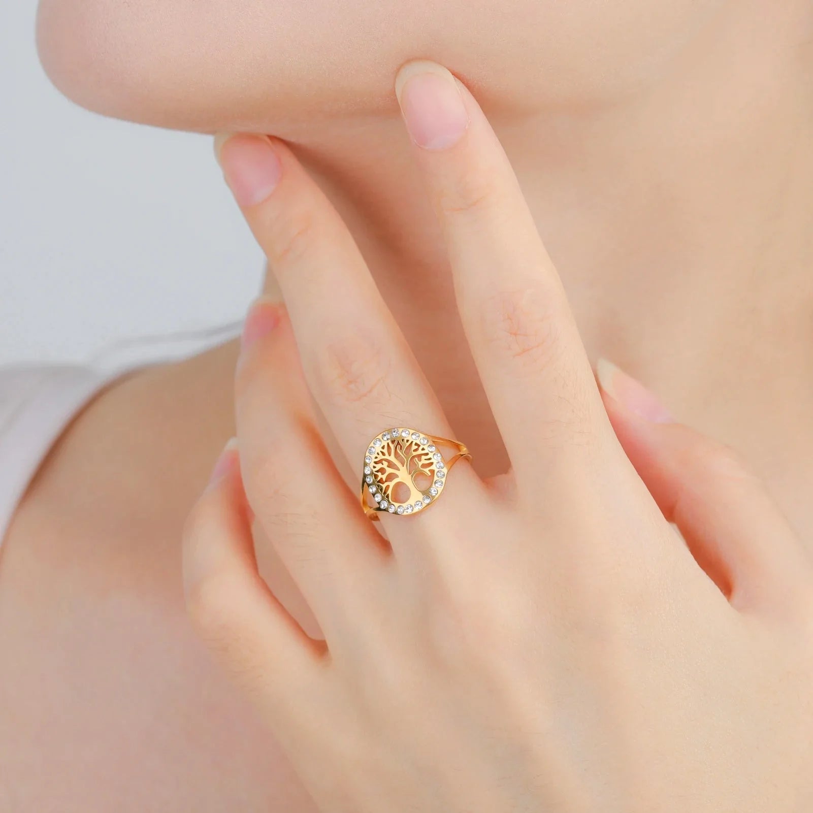 Anillo Árbol de la Vida con Circonio para Mujer en oro