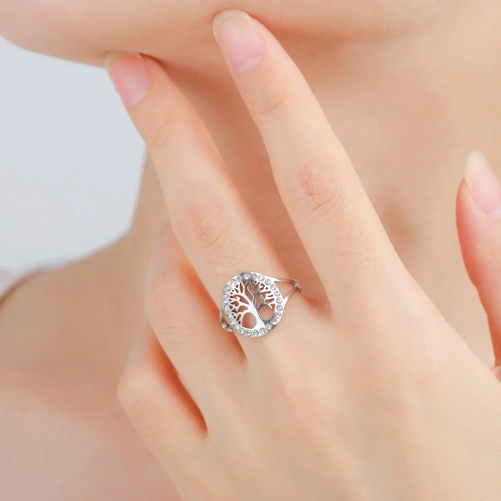 Anillo Árbol de la Vida con Circonio para Mujer en plata