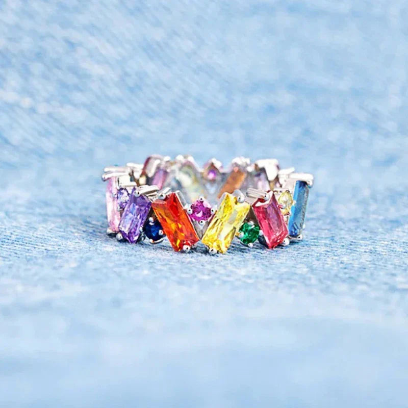 Bague arc-en-ciel géométrique