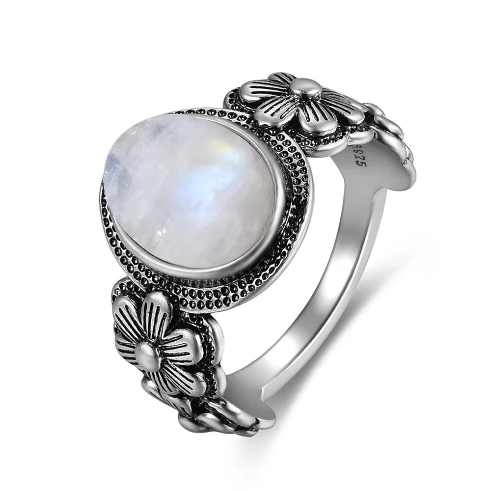 Anillo con Aro Floral Piedra de Luna