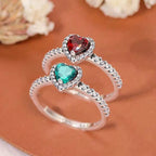 Anillo con Corazón y Circonita verde y plata
