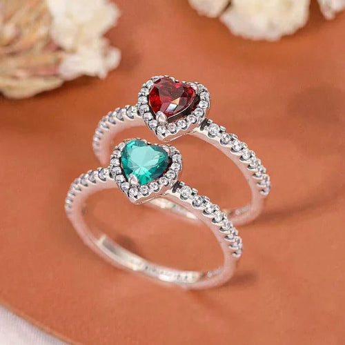 Anillo con Corazón y Circonita verde y plata