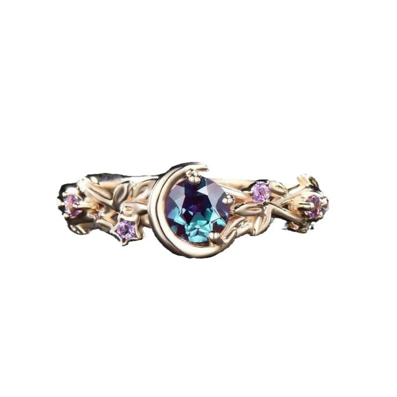 Anillo con Media Luna y Circonio oro