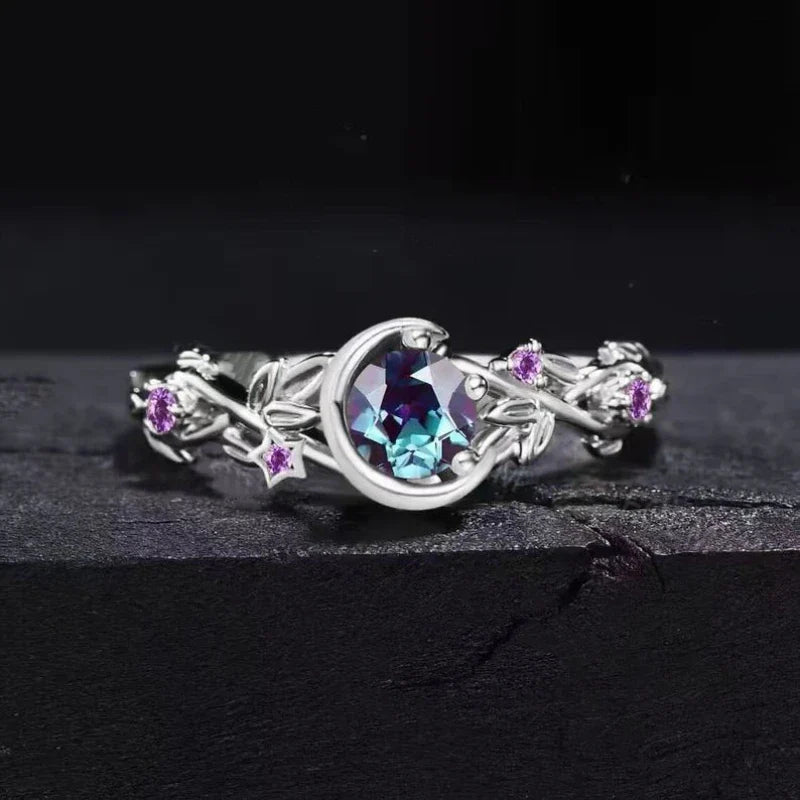 Anillo con Media Luna y Circonio plata