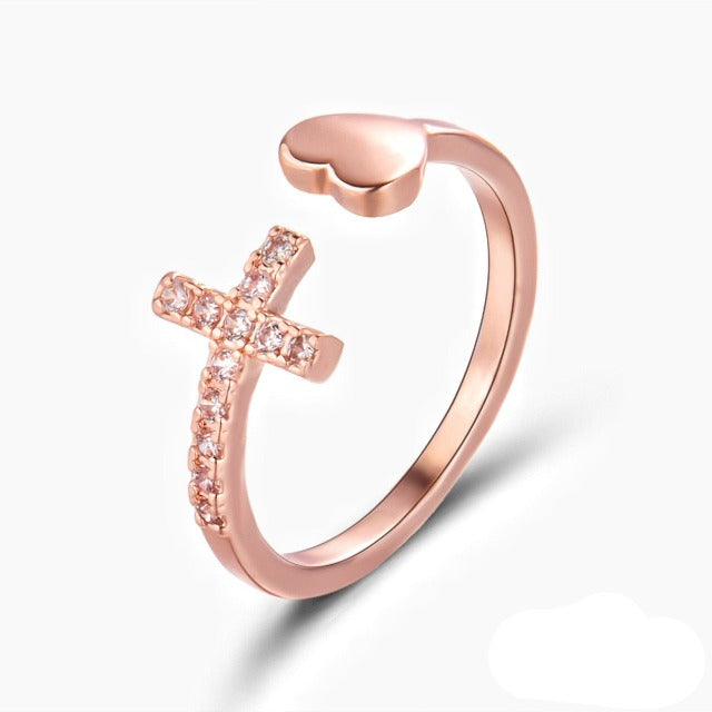 Anillo con Cruz para Mujer Oro & Plata Oro Rosa