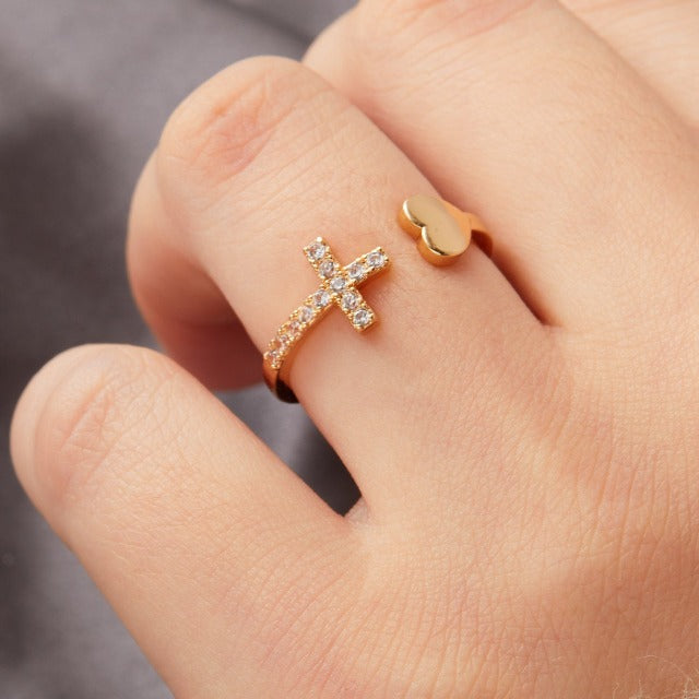 Anillo con Cruz para Mujer Oro & Plata Oro