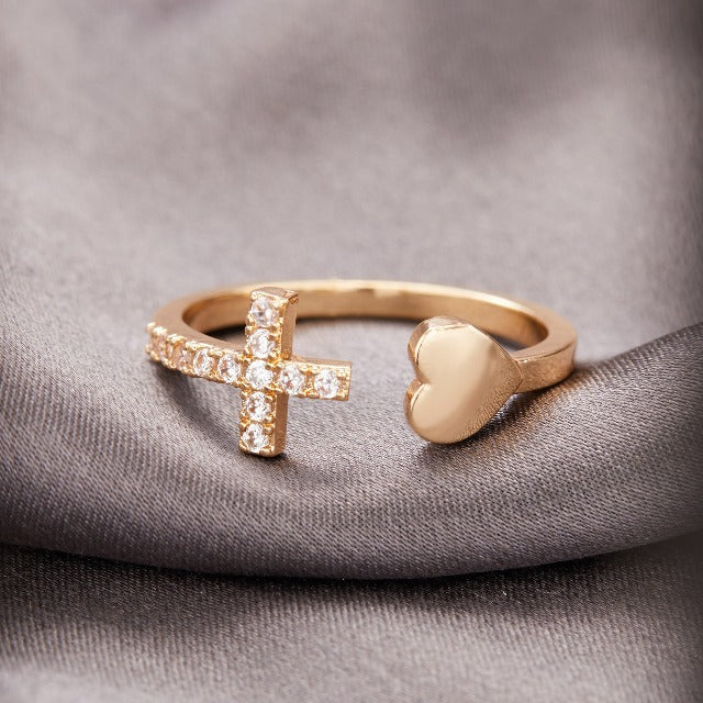 Anillo con Cruz para Mujer Oro & Plata Oro