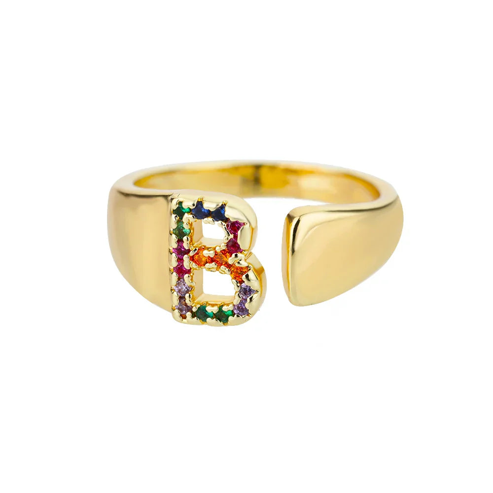 Bague avec initiale arc-en-ciel pour femme - lettre