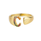 Bague avec initiale arc-en-ciel pour femme - lettre