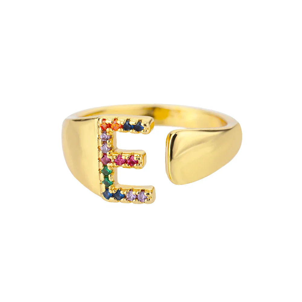 Bague avec initiale arc-en-ciel pour femme - lettre