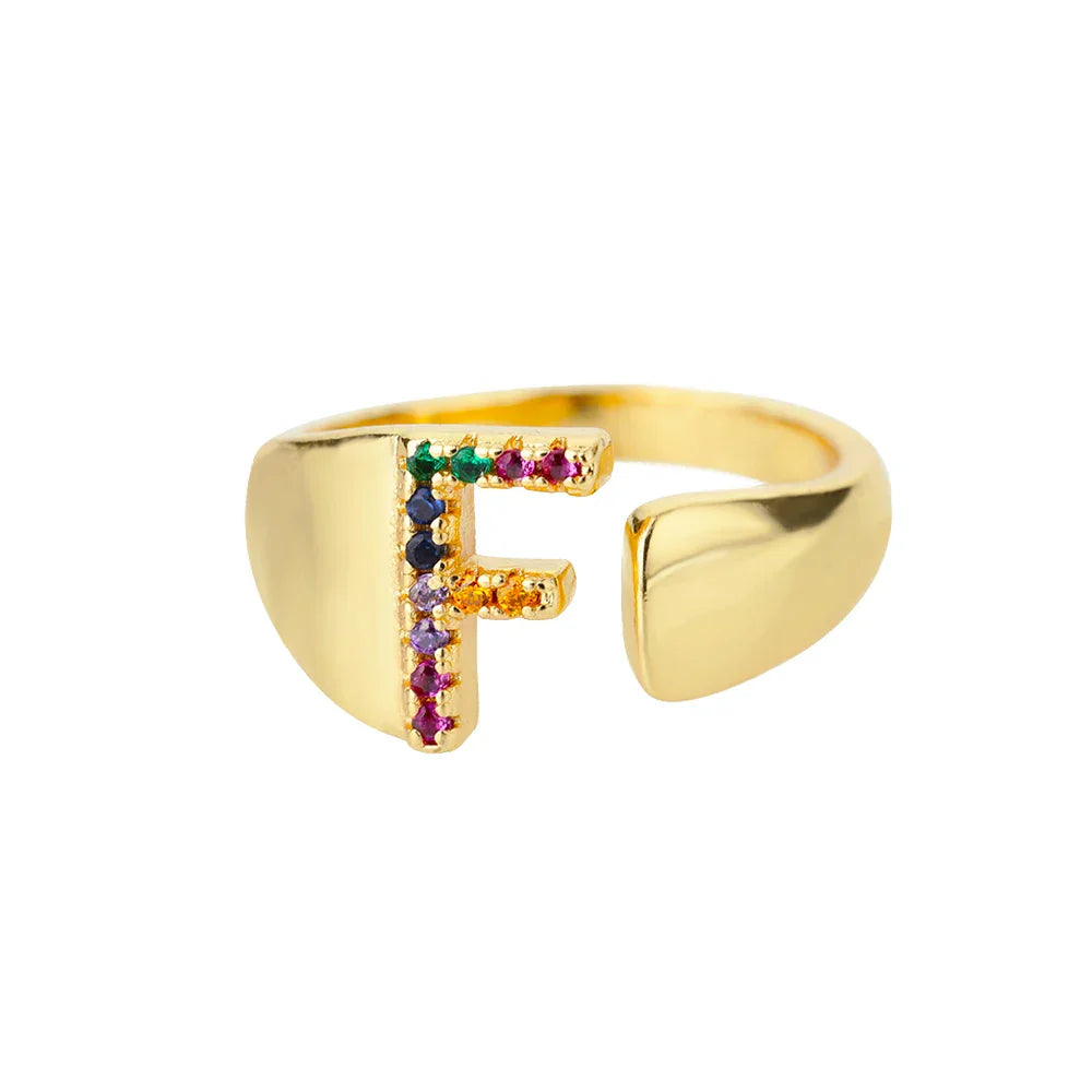 Bague avec initiale arc-en-ciel pour femme - lettre