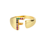 Bague avec initiale arc-en-ciel pour femme - lettre