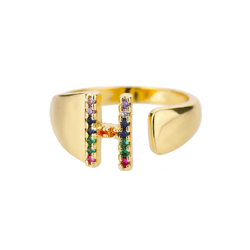 Bague avec initiale arc-en-ciel pour femme - lettre