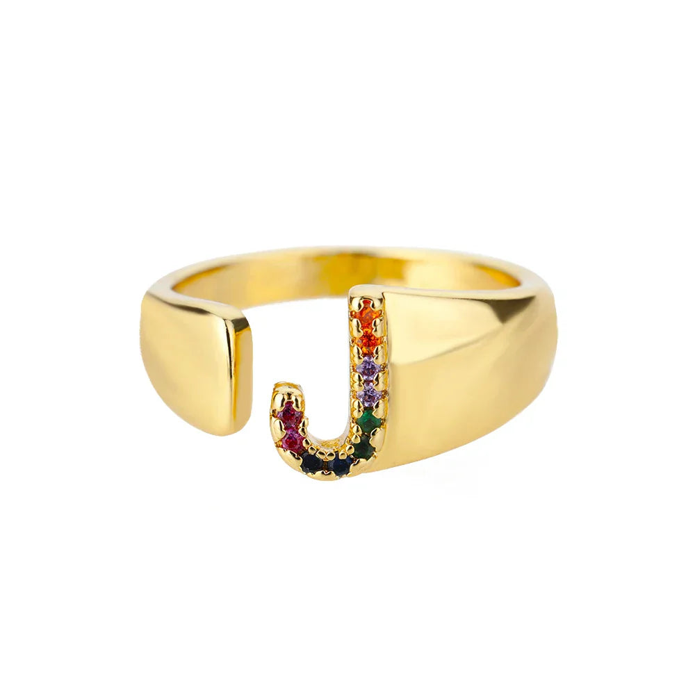 Bague avec initiale arc-en-ciel pour femme - lettre