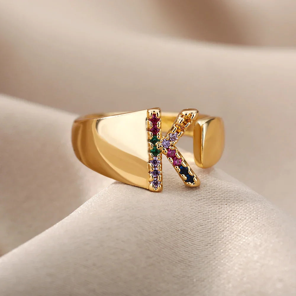 Bague avec initiale arc-en-ciel pour femme - lettre