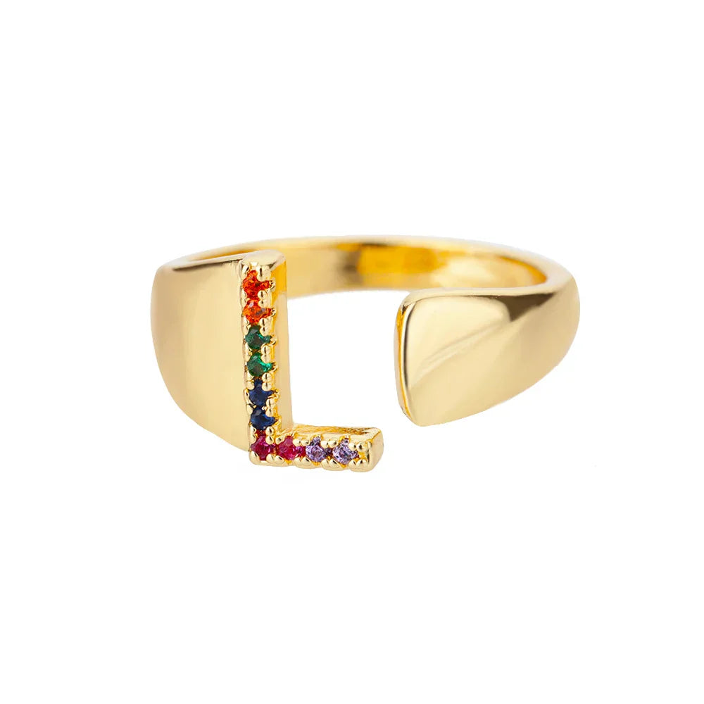 Bague avec initiale arc-en-ciel pour femme - lettre