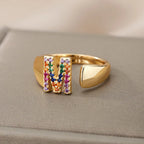 Bague avec initiale arc-en-ciel pour femme - lettre
