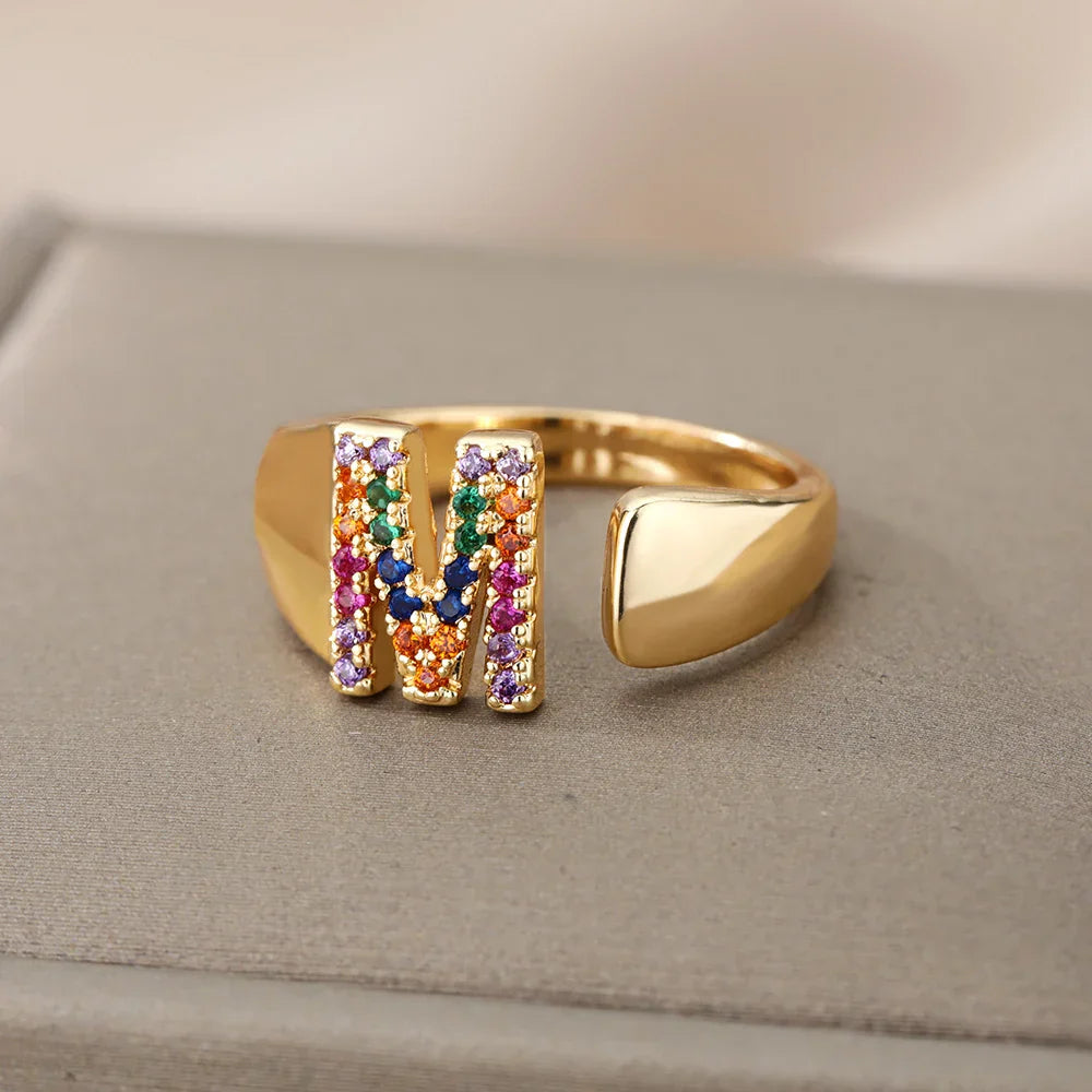 Bague avec initiale arc-en-ciel pour femme - lettre