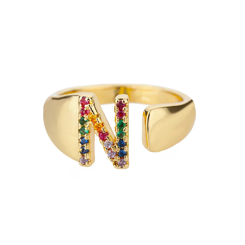 Bague avec initiale arc-en-ciel pour femme - lettre